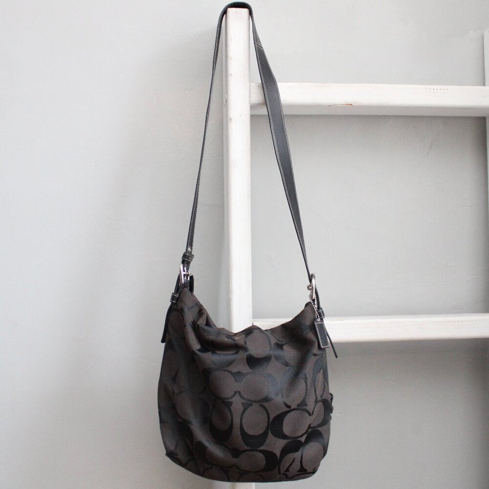 Coach VTG Y2K Black Soho Signature Duffle Canvas Leather Shoulder Crossbody Bag - Picture 2 of 9